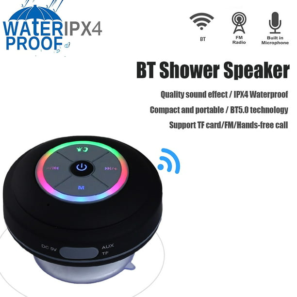 Portable Bluetooth Speaker FM Radio Waterproof with Suction Mic for Bathroom TB
